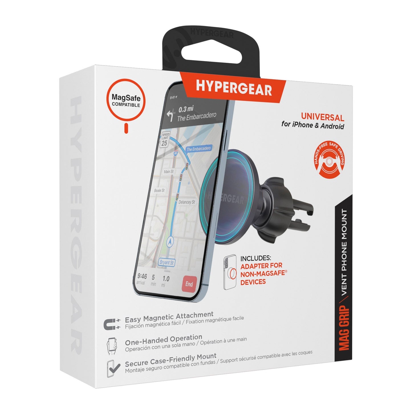 HyperGear MagGrip Vehicle Vent Mount Compatible w/MagSafe - includes ring adapters
