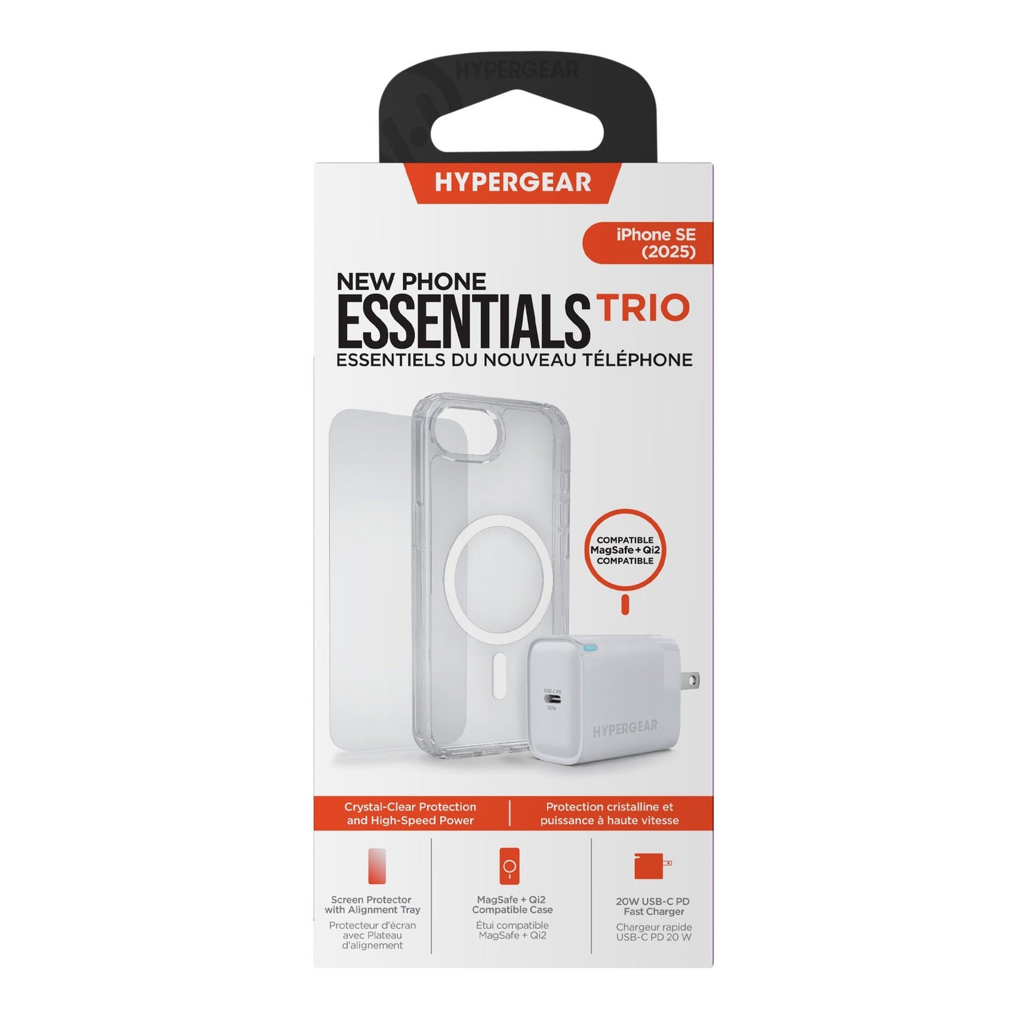 iPhone 16e HyperGear Accessory Bundle - 20W Hub, Glass, Case w/ Magsafe