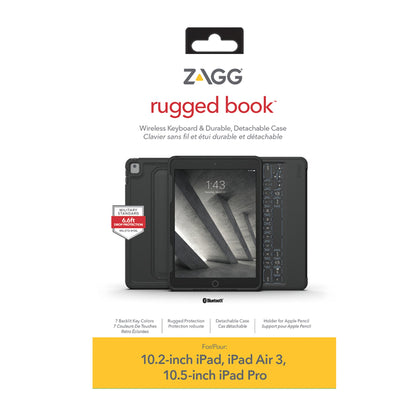 iPad 10.2 2019-2021 7th-9th Gen/Air 3/Pro 10.5 ZAGG Black Rugged Book BT Keyboard Case