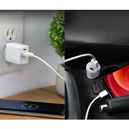 HyperGear 20W White Dual Port USB-A + USB-C CLA + Wall Charger Bundle Pack