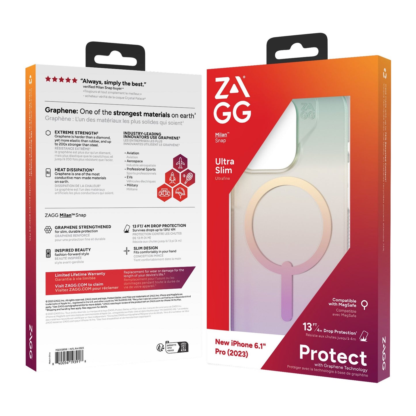 iPhone 15 Pro ZAGG/GEAR4 Graphene Milan Snap Case - Iridescent