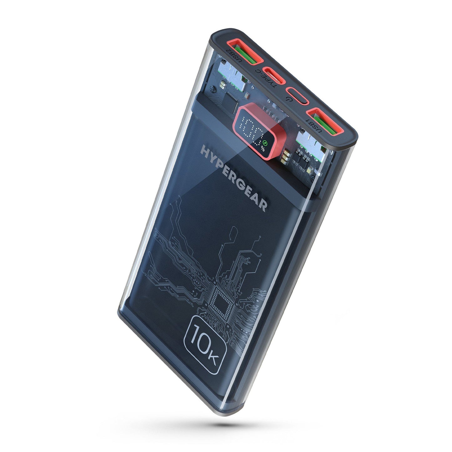 HyperGear 10000mAh Transparent 20W Single Port USB-C + 18W Dual Port USB-A Portable Power Bank