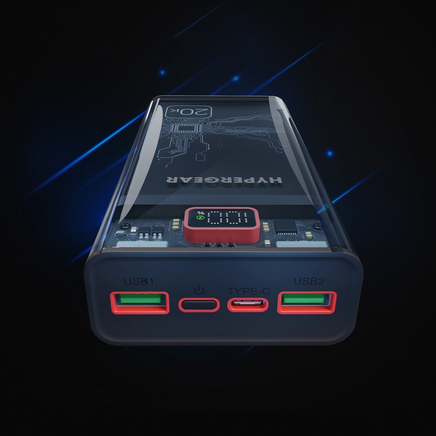 HyperGear 20000mAh Transparent 20W Single Port USB-C and 18W Dual Port USB-A Portable Power Bank