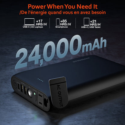 HyperGear 24,000mAh 65W USB-C + A/C Outlet Power Brick Laptop Power Bank