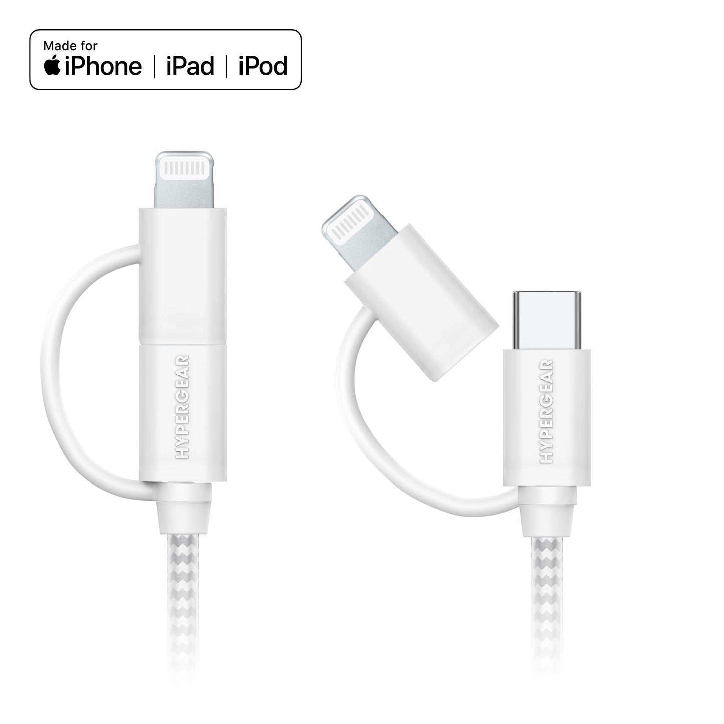 HyperGear 1 ft. 30cm 2-in-1 USB-C to USB-C + USB-C to Lightning Braided Charge and Sync Cable