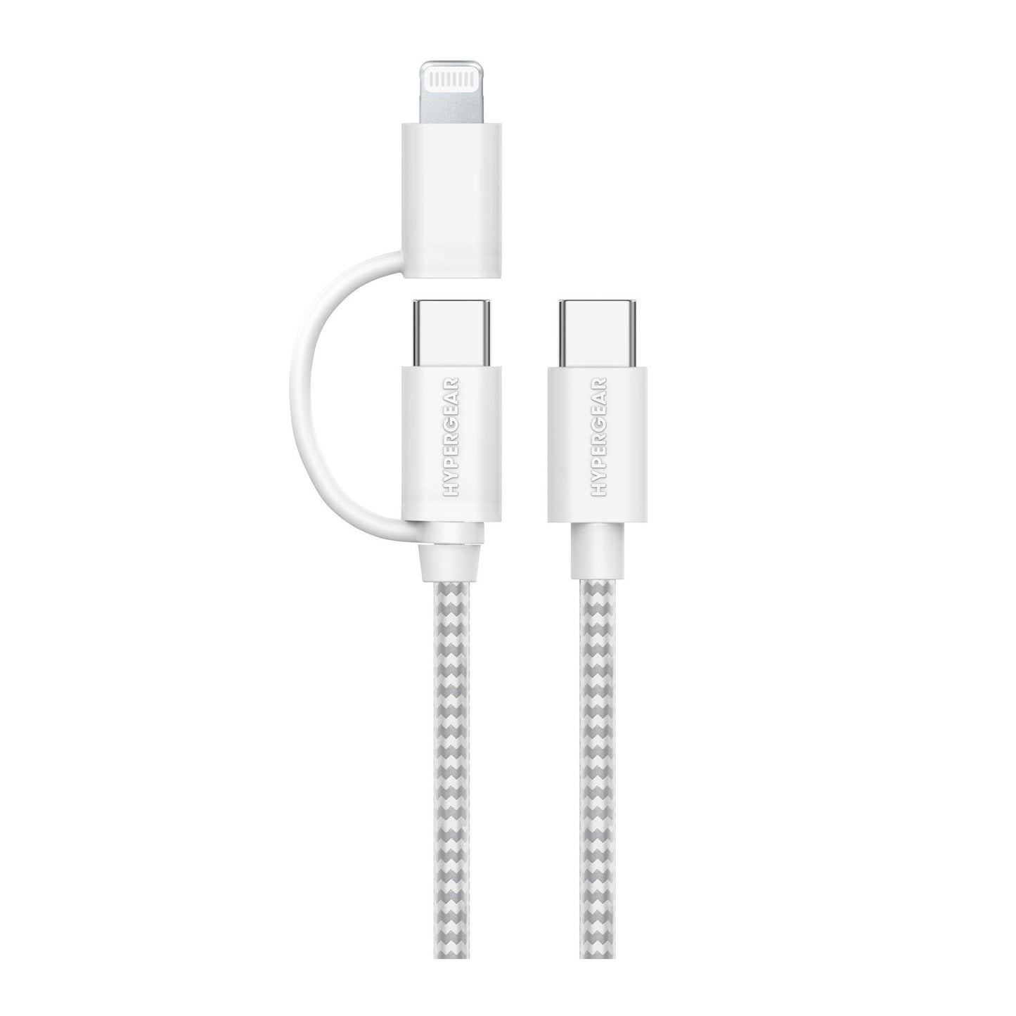 HyperGear 1 ft. 30cm 2-in-1 USB-C to USB-C + USB-C to Lightning Braided Charge and Sync Cable