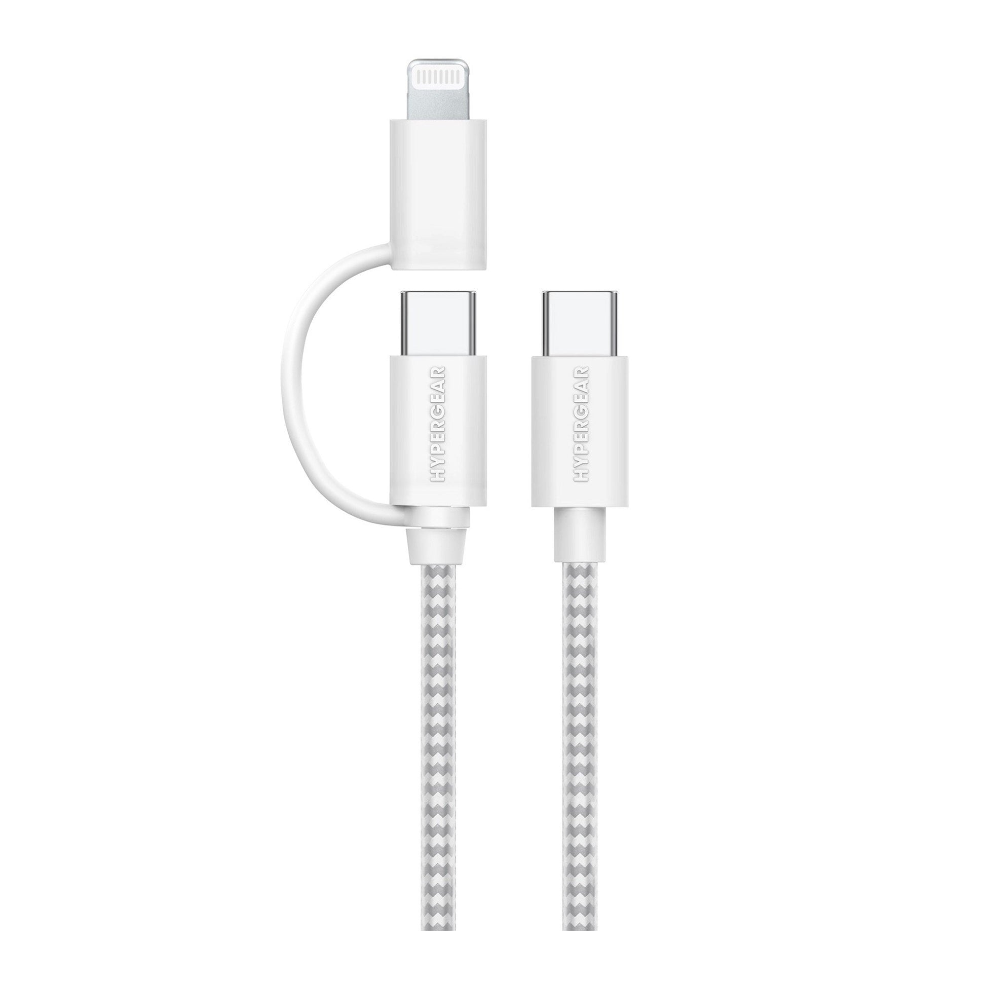 HyperGear 1 ft. 30cm 2-in-1 USB-C to USB-C + USB-C to Lightning Braided Charge and Sync Cable
