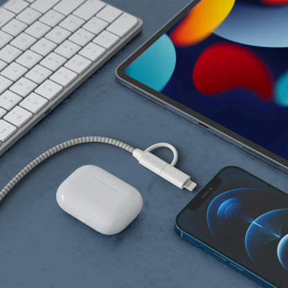 HyperGear 1 ft. 30cm 2-in-1 USB-C to USB-C + USB-C to Lightning Braided Charge and Sync Cable