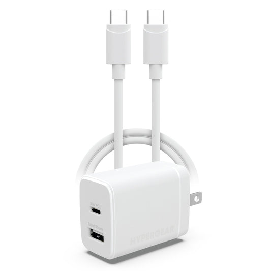 HyperGear 30W Dual Port USB-C + USB-A Wall Charger Travel Hub - White