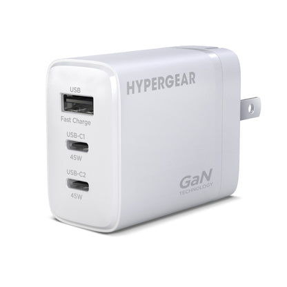HyperGear 45W Multi Port Dual USB-C + Single USB-A Wall Charger Travel Hub - White