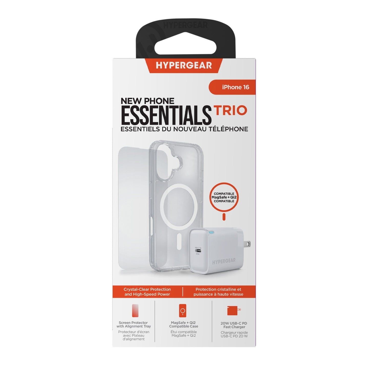 iPhone 16 HyperGear Accessory Bundle - 20W Hub, Glass, Case w/ Magsafe