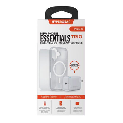 iPhone 16 HyperGear Accessory Bundle - 20W Hub, Glass, Case w/ Magsafe